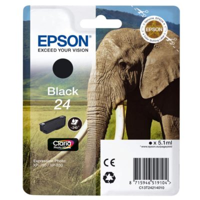 Epson Elephant 24 Claria Photo Hd Ink, Ink Cartridge, Black Single Pack, C13T24214010 Epson Elephant 24 Claria Photo Hd Ink, Ink Cartridge, Black Single Pack, C13T24214010